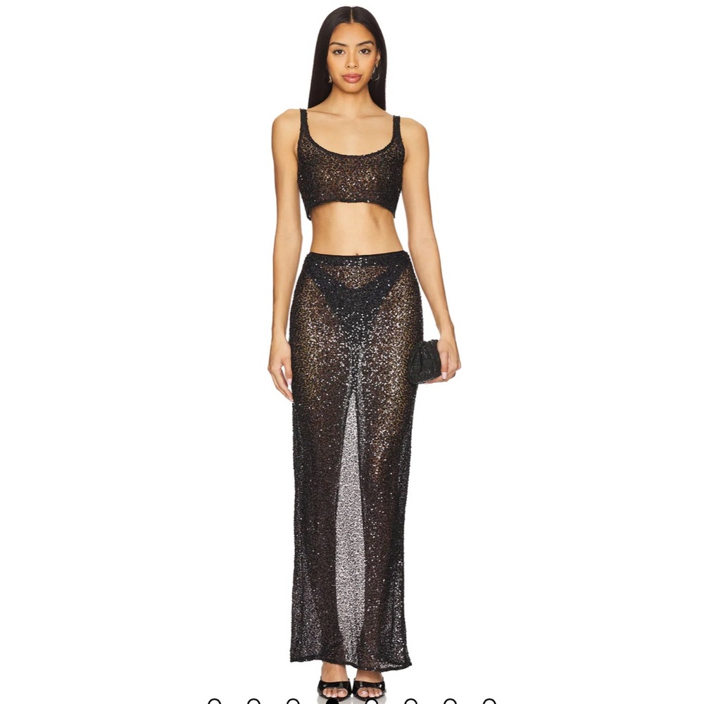 NBD Black Sequin Maxi Skirt